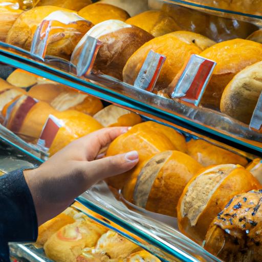 Hình ảnh một người lựa chọn cẩn thận một chiếc bánh khoai mì ngon từ quầy bánh.