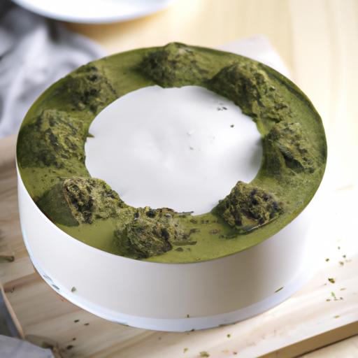 Bánh mousse trà xanh được trang trí đẹp mắt với những hợp nguyên tưởng sáng tạo