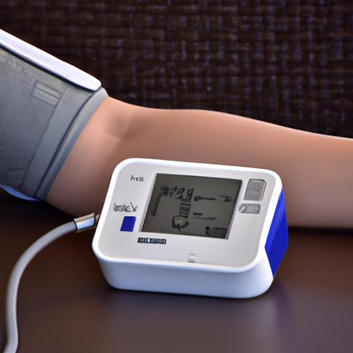 Người kiểm tra huyết áp bằng máy đo huyết áp đeo tay